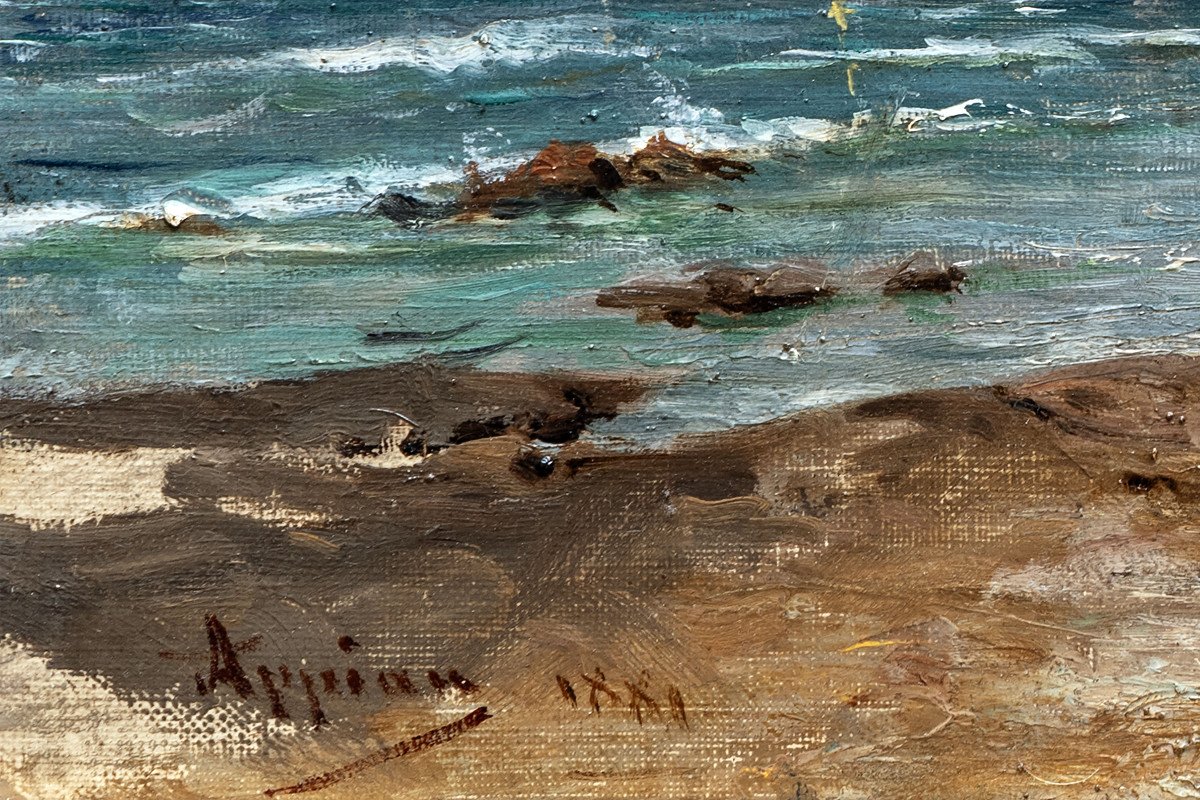 Appian Adolphe – Animated Shore In The Mediterranean – Oil On Canvas – Signed And Dated 1881-photo-3