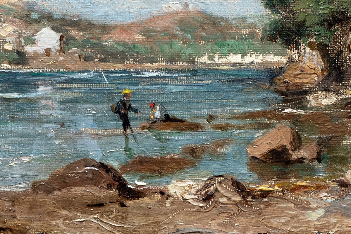 Appian Adolphe – Animated Shore In The Mediterranean – Oil On Canvas – Signed And Dated 1881-photo-2