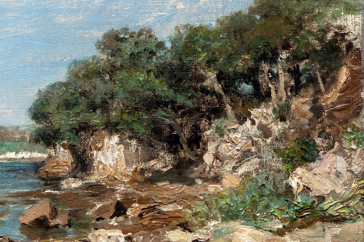 Appian Adolphe – Animated Shore In The Mediterranean – Oil On Canvas – Signed And Dated 1881-photo-4