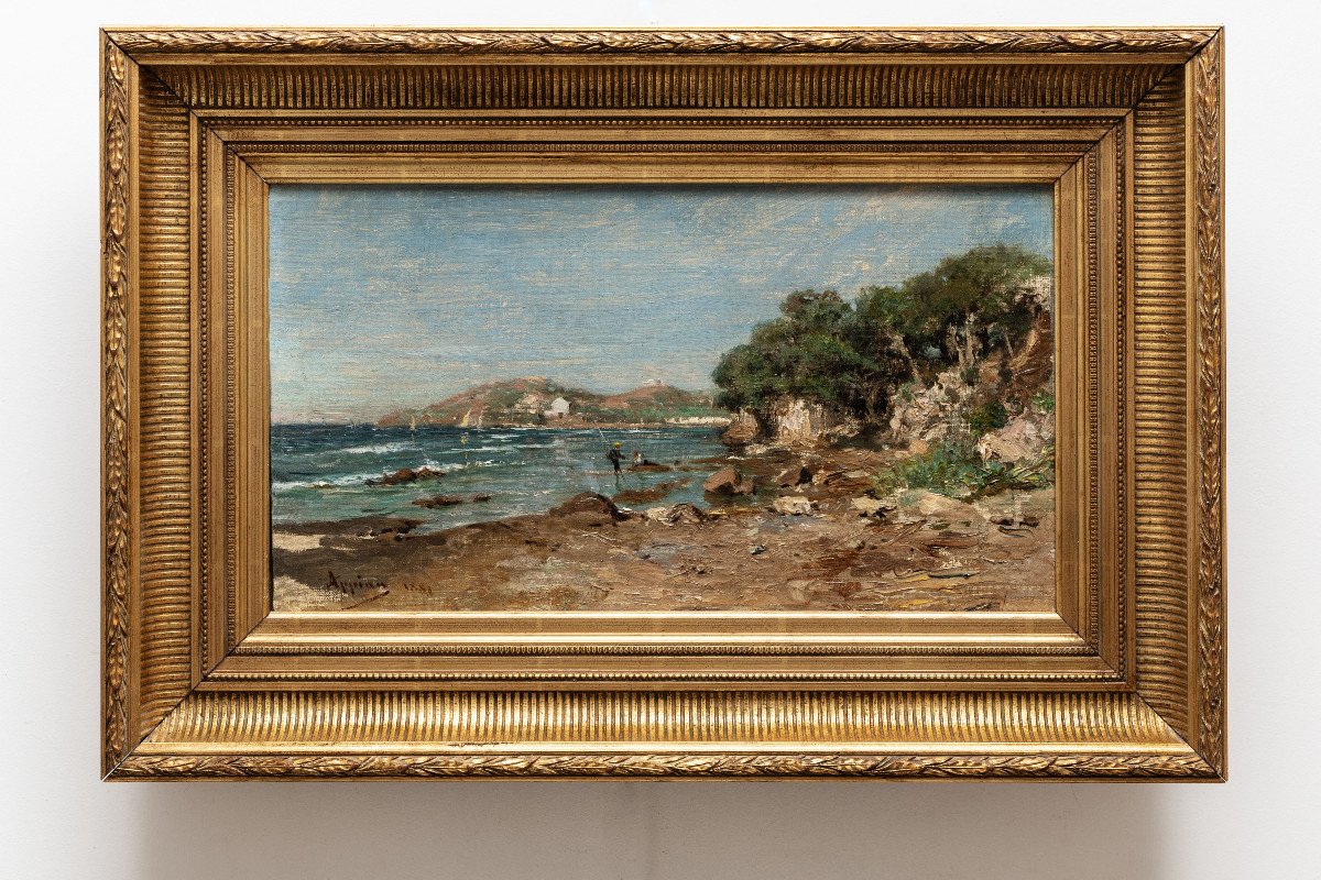 Appian Adolphe – Animated Shore In The Mediterranean – Oil On Canvas – Signed And Dated 1881-photo-5