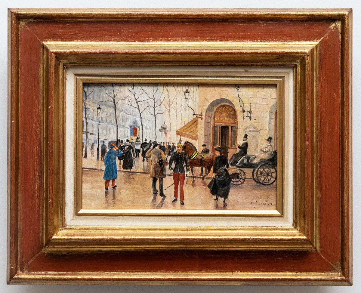 Boulevard Des Capucines And Vaudeville Theater, After Jean Béraud – Oil On Panel-photo-2