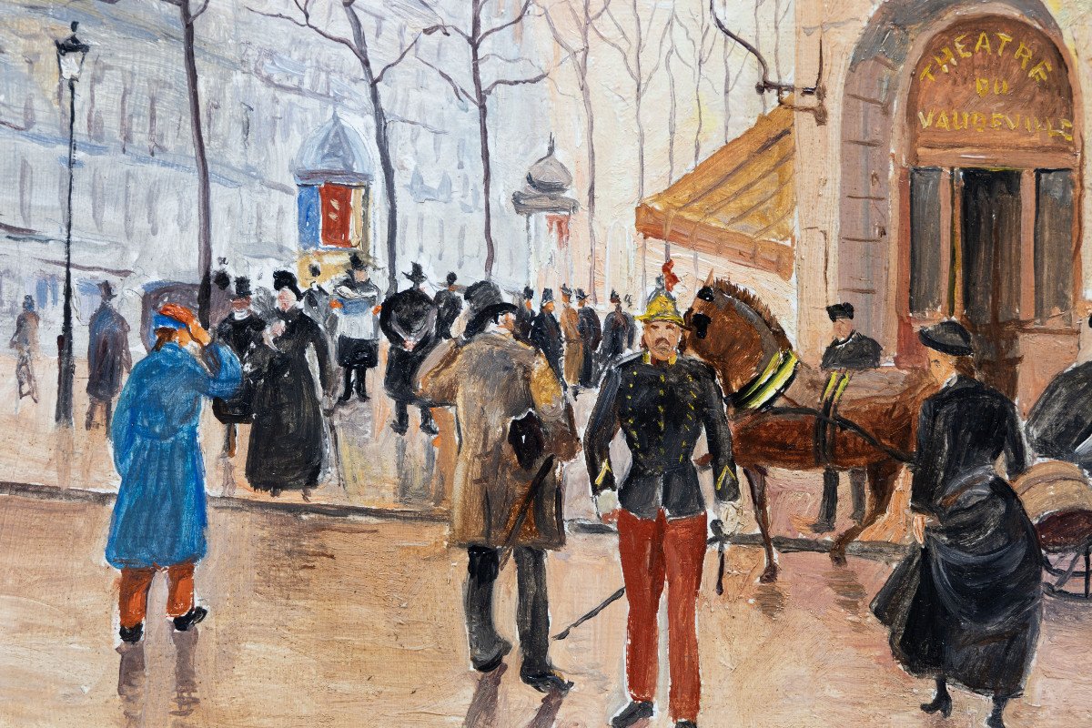 Boulevard Des Capucines And Vaudeville Theater, After Jean Béraud – Oil On Panel-photo-3