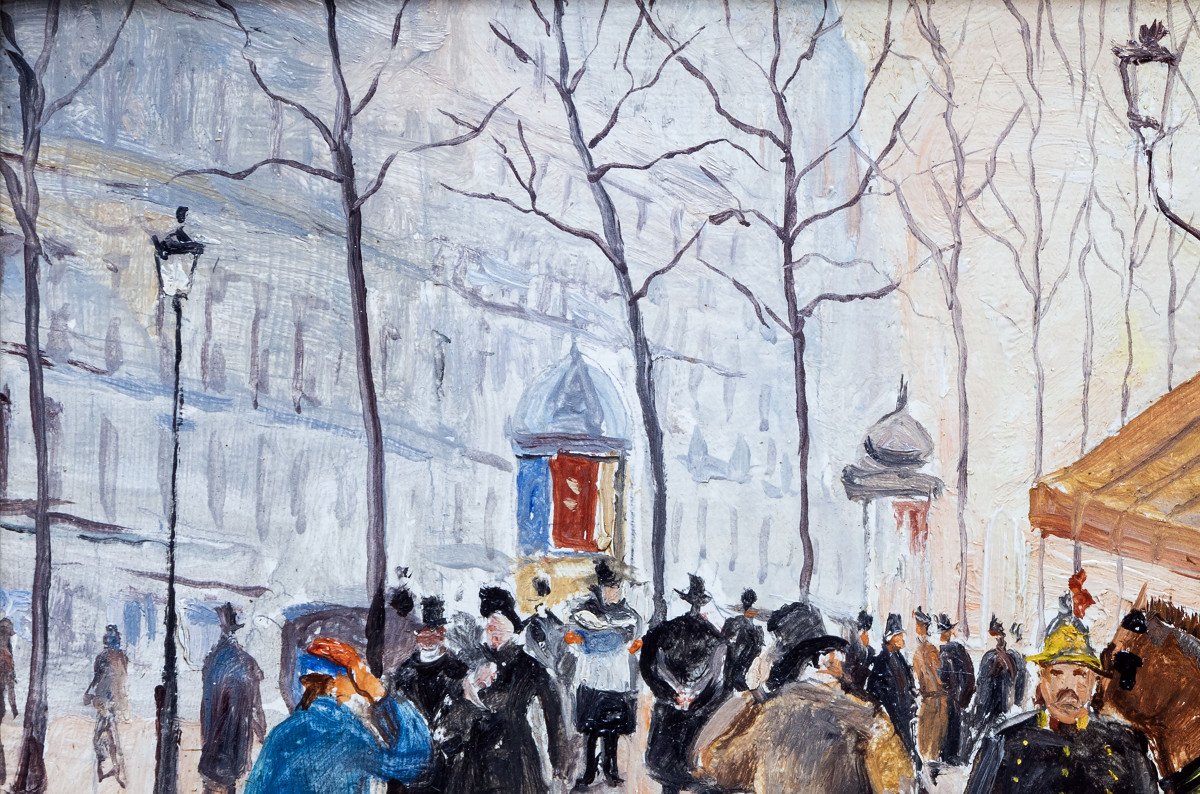 Boulevard Des Capucines And Vaudeville Theater, After Jean Béraud – Oil On Panel-photo-2