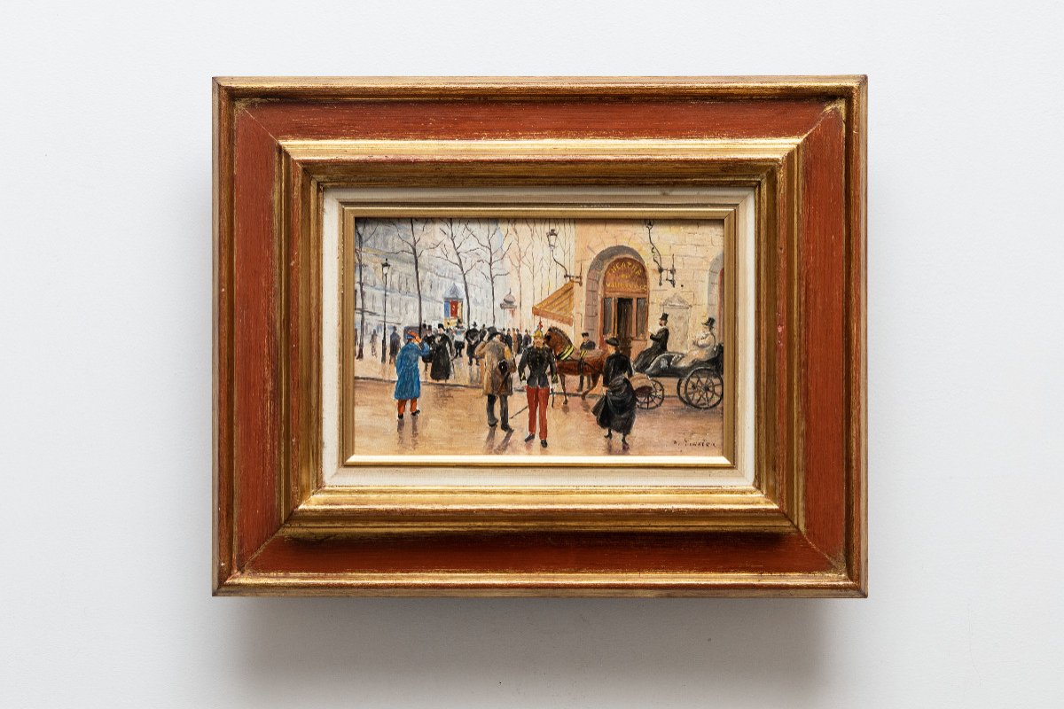 Boulevard Des Capucines And Vaudeville Theater, After Jean Béraud – Oil On Panel-photo-5