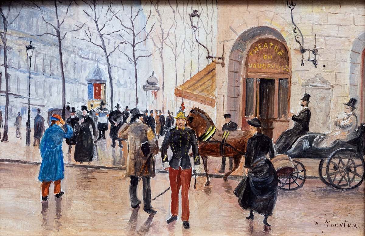 Boulevard Des Capucines And Vaudeville Theater, After Jean Béraud – Oil On Panel