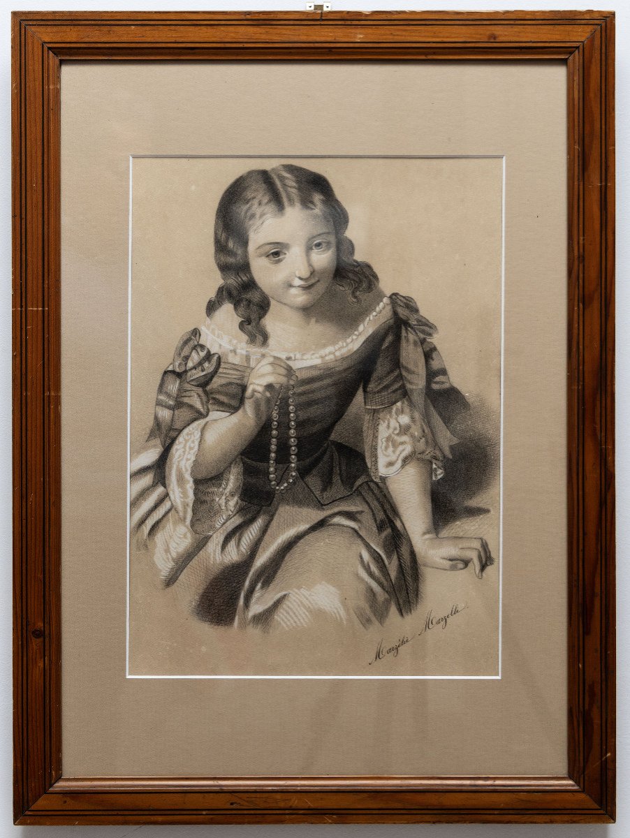 Young Girl With A Pearl Necklace – Circa 1850 – Signed-photo-2