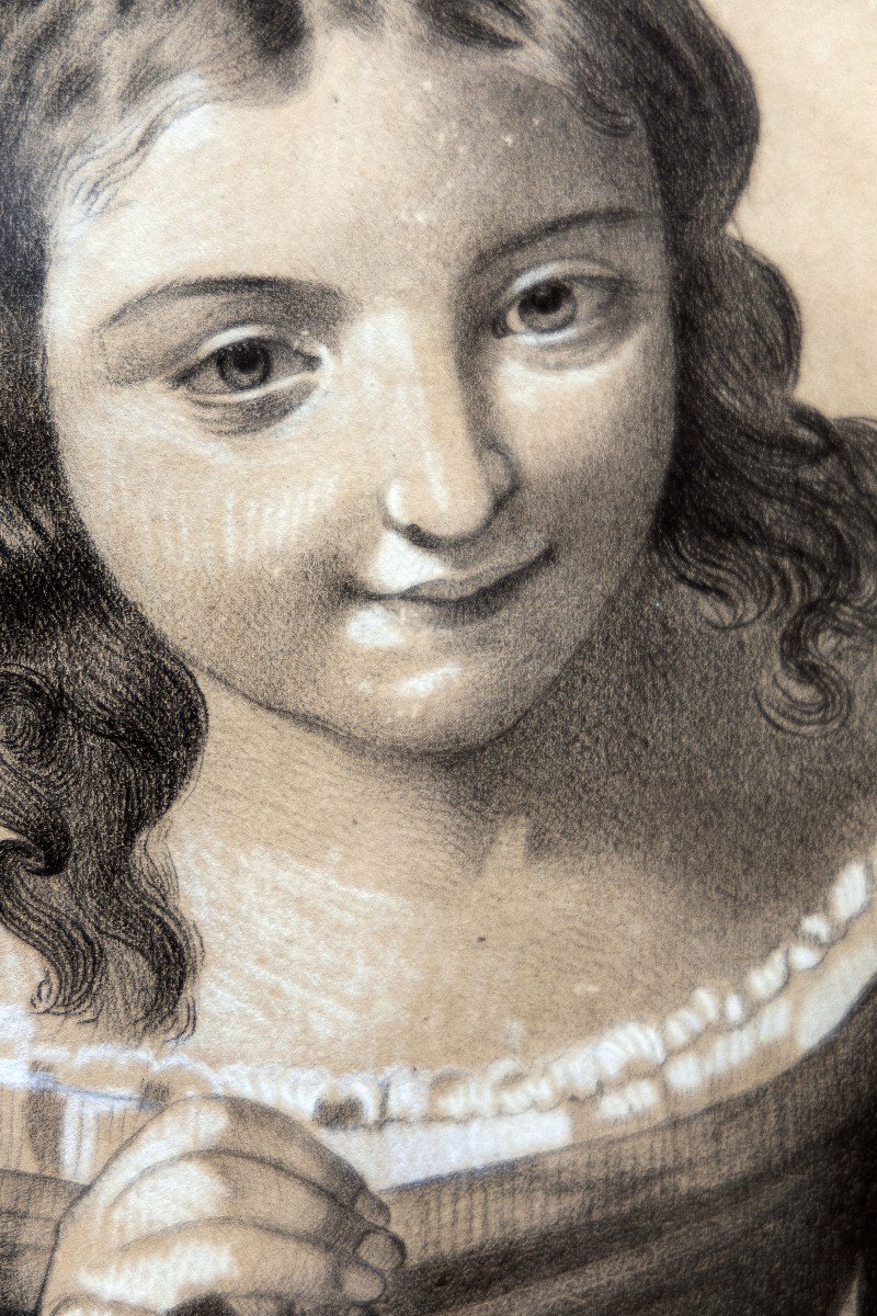 Jeune Fille Au Collier De Perles – Circa 1850 - Signé-photo-1