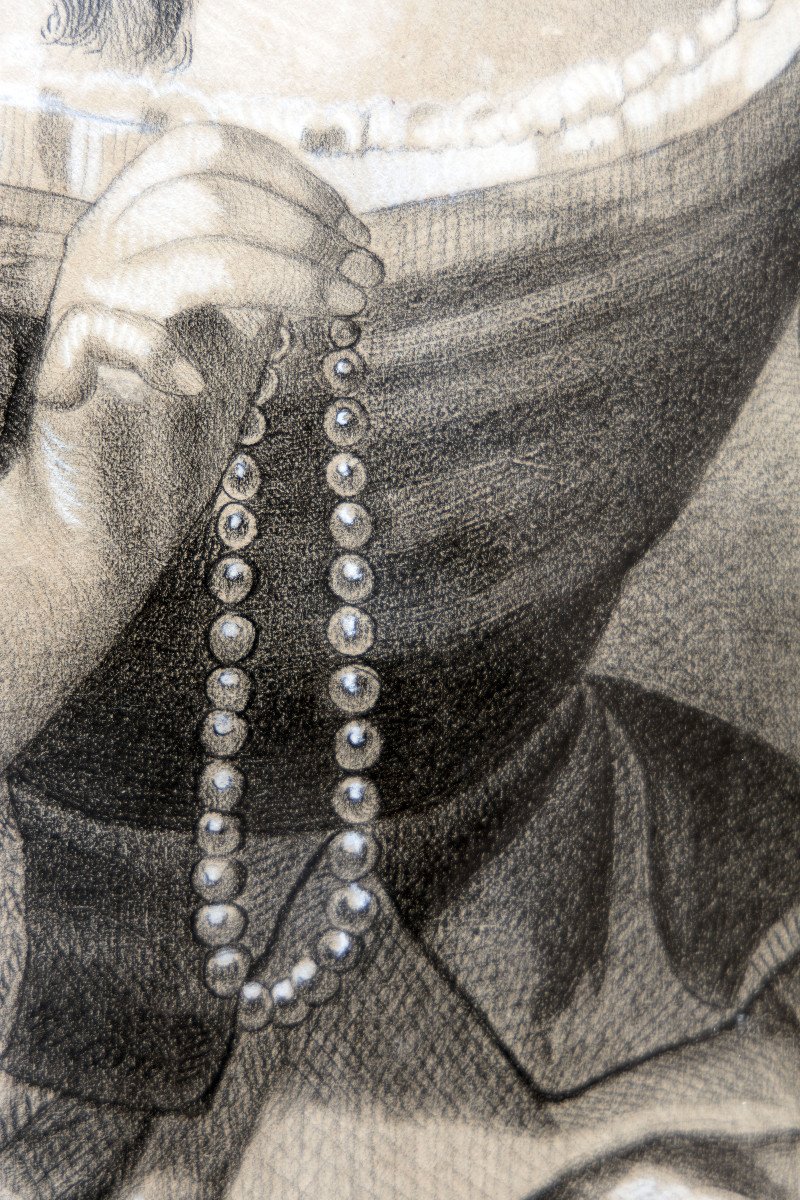 Jeune Fille Au Collier De Perles – Circa 1850 - Signé-photo-2