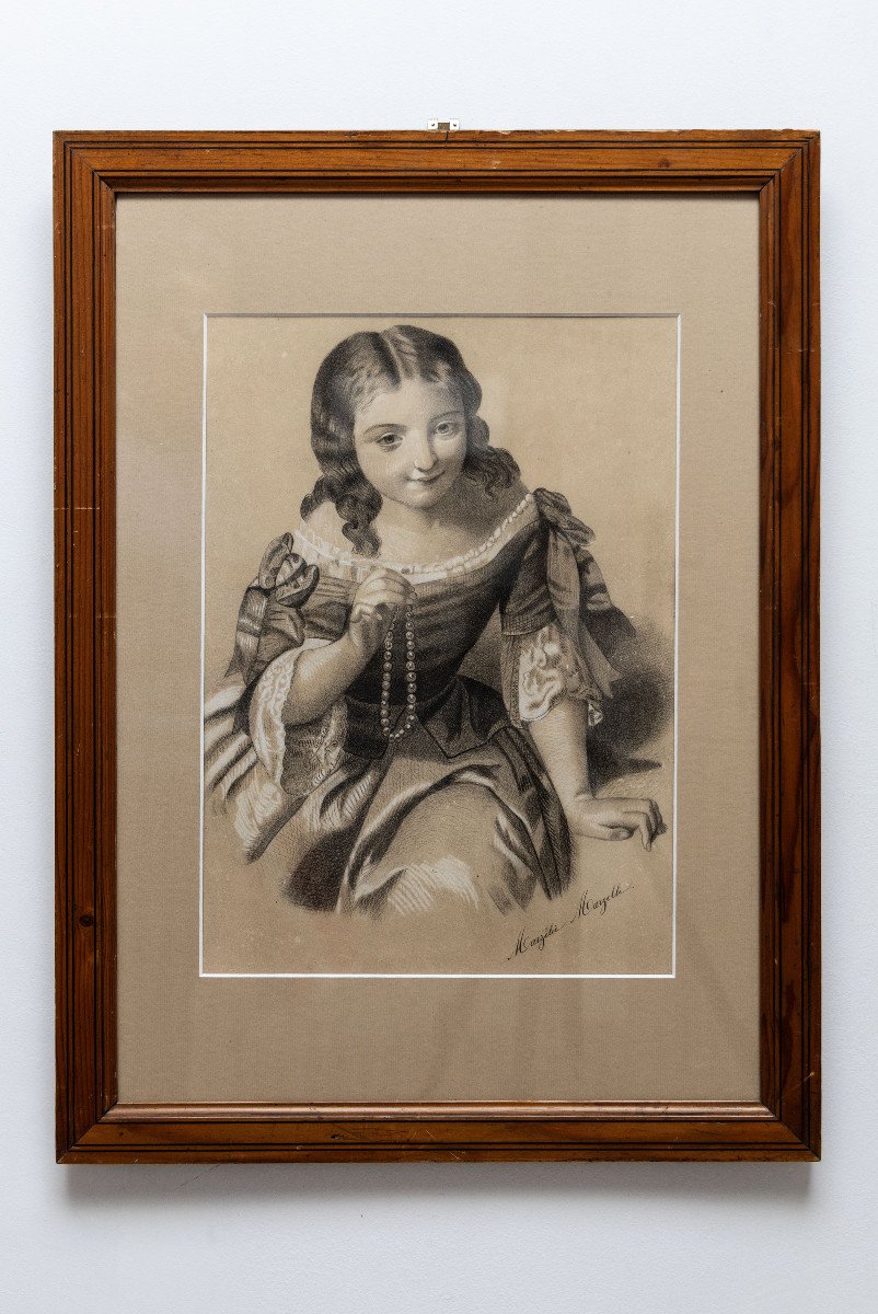 Young Girl With A Pearl Necklace – Circa 1850 – Signed-photo-5