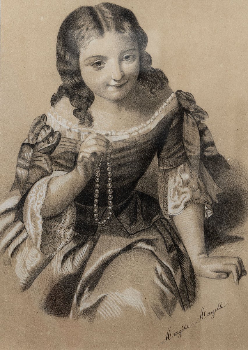 Jeune Fille Au Collier De Perles – Circa 1850 - Signé