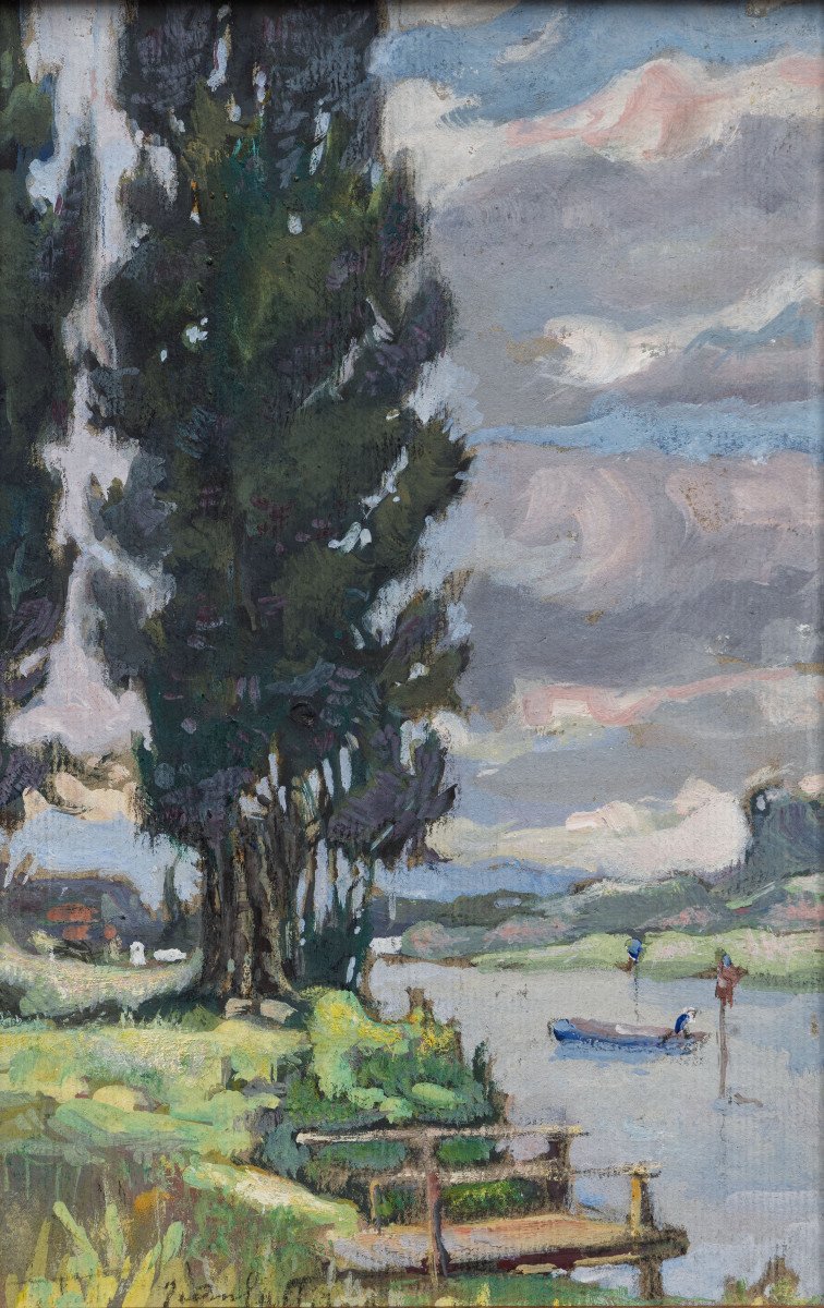 Galland Jean - Paysage Au Bord D’un Lac – Circa 1950 - Signé