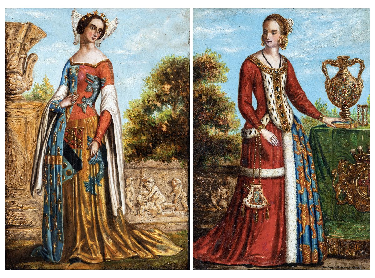 2 Toiles En Pendant : Princesses De La Renaissance – XIXe S – Signées