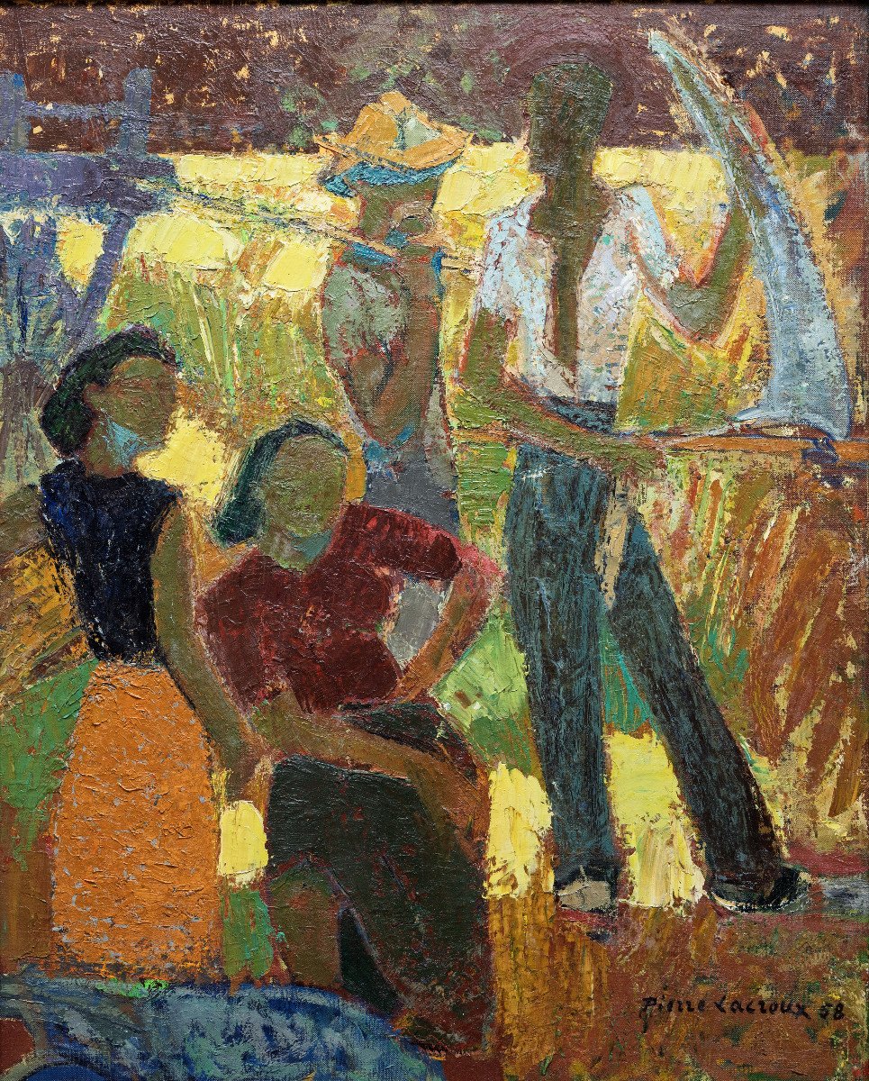 Lacroux Pierre – The Harvesters – Oil On Canvas – Signed And Dated (19)58