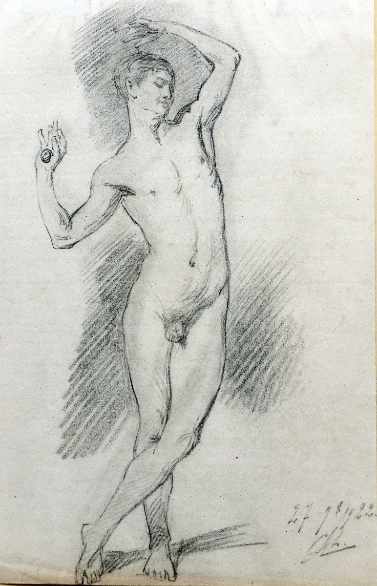 Agard Charles Jean – Academy: Male Nude With Raised Arms – Signed And Dated