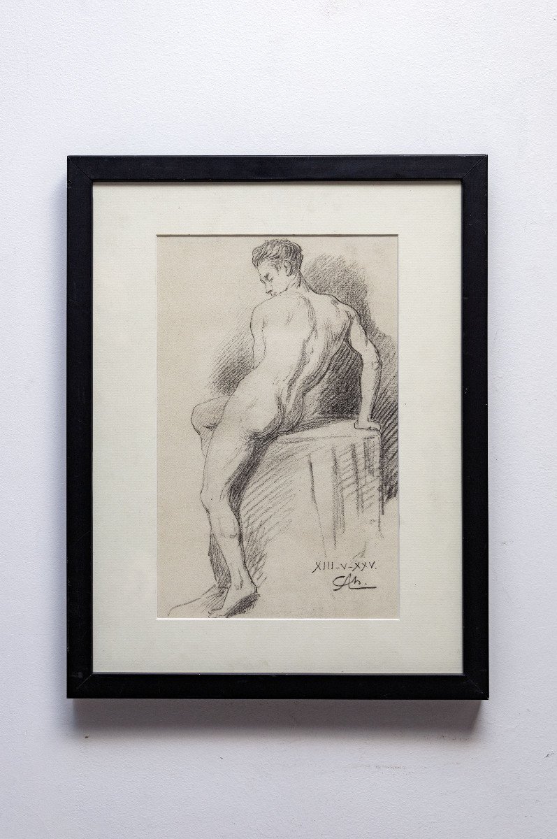 Agard Charles Jean – Academy: Male Nude Seated From Behind – Signed And Dated-photo-4