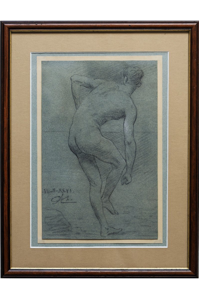 Agard Charles Jean – Academy: Male Nude With Bent Back – Signed And Dated-photo-2