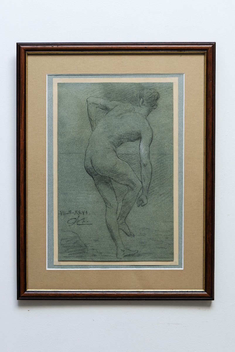 Agard Charles Jean – Academy: Male Nude With Bent Back – Signed And Dated-photo-4