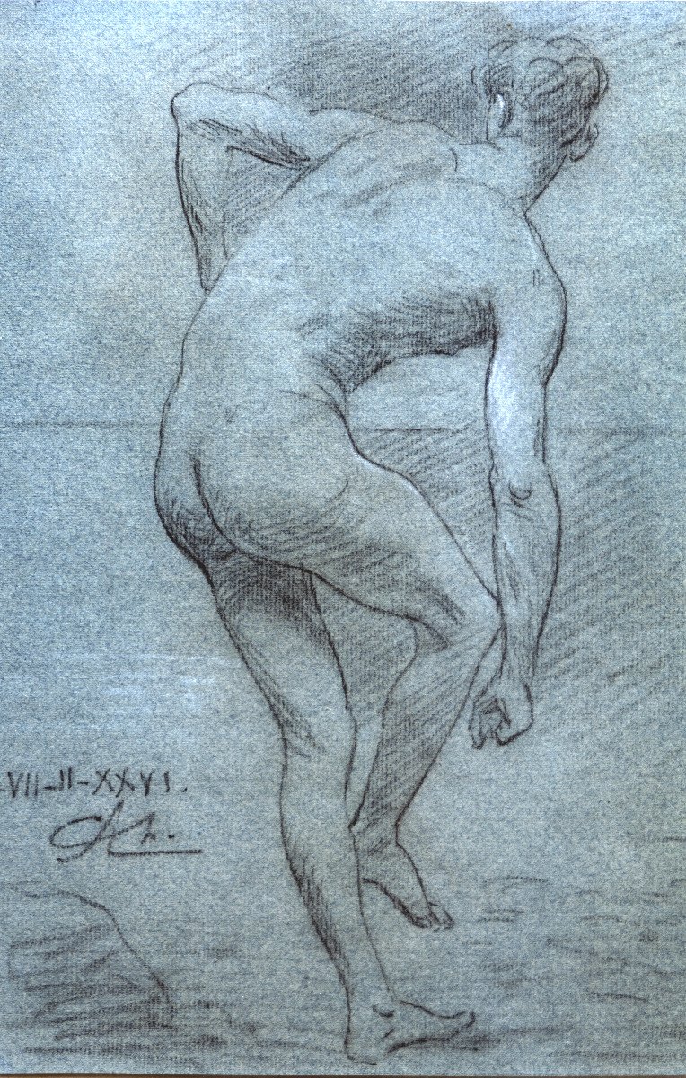 Agard Charles Jean – Academy: Male Nude With Bent Back – Signed And Dated