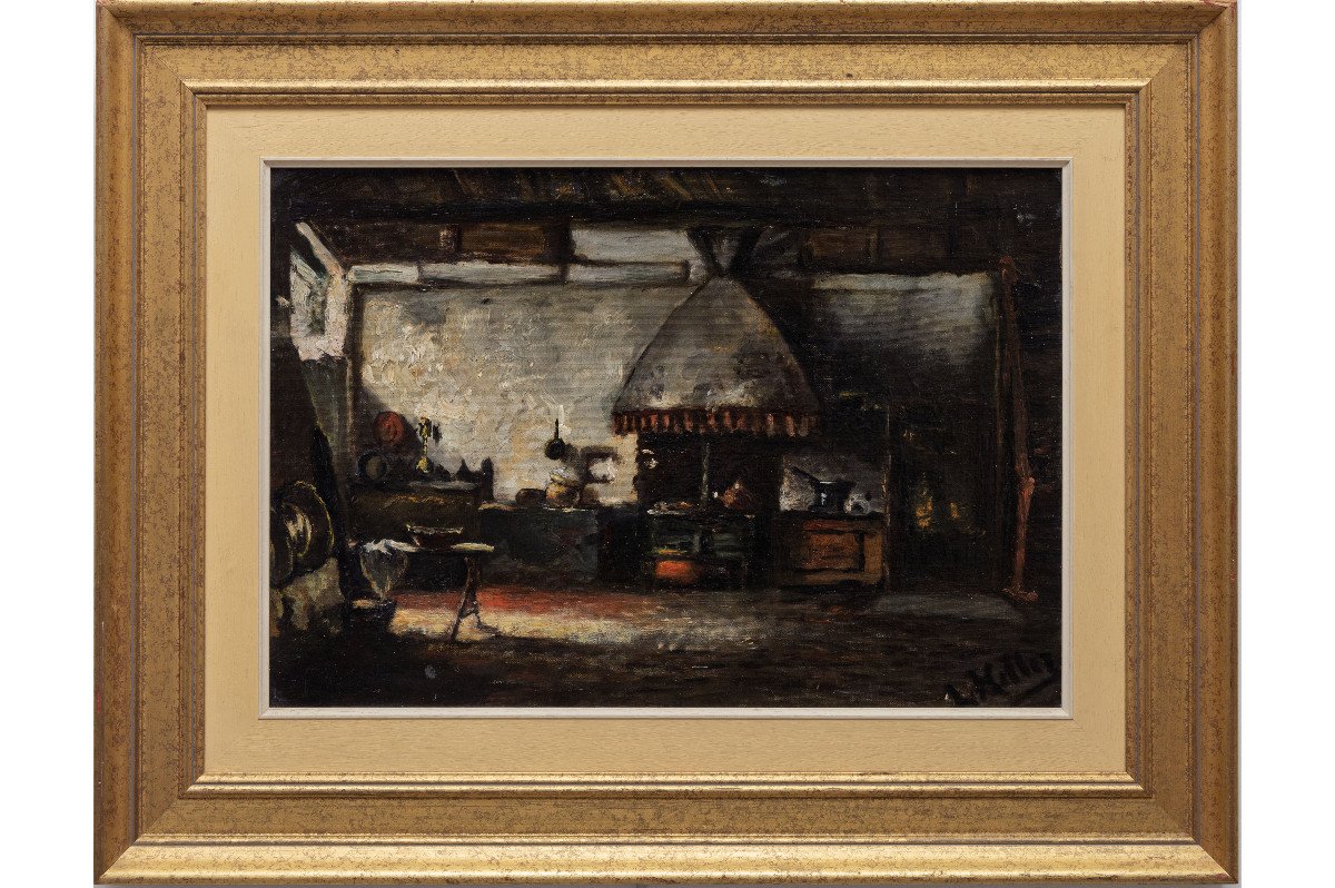 Country Interior – Oil On Canvas – Signed – Circa 1940-photo-2