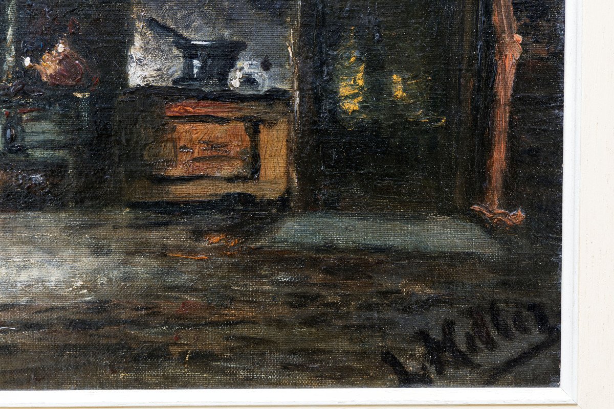 Country Interior – Oil On Canvas – Signed – Circa 1940-photo-3