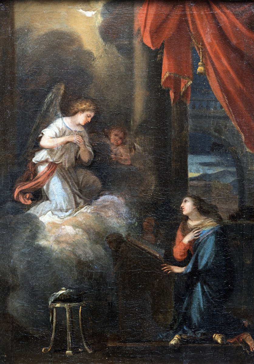 French School – Annunciation – Oil On Canvas – 18th Century