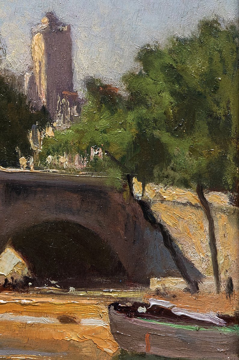 Noireaut Léon (1886 – 1960) – Les Quais à Paris -  Huile Sur Panneau – Circa 1950-photo-3