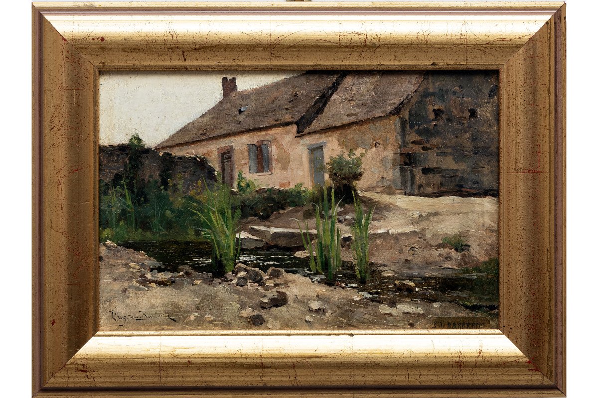 Barberiis Eugène De (1851 – 1937) – Farm And Pond – Oil On Panel – Circa 1890-photo-2