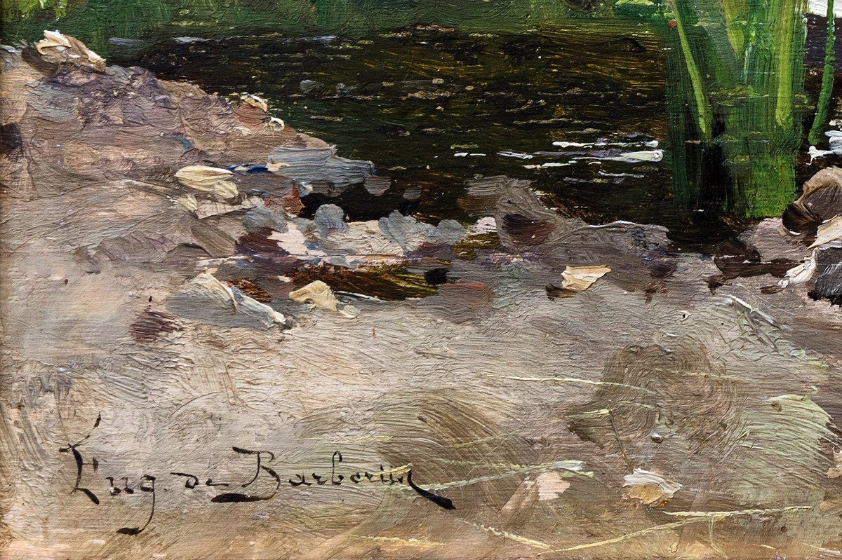 Barberiis Eugène De (1851 – 1937) – Farm And Pond – Oil On Panel – Circa 1890-photo-3