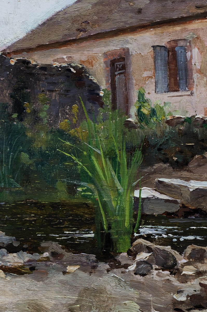 Barberiis Eugène De (1851 – 1937) – Farm And Pond – Oil On Panel – Circa 1890-photo-3