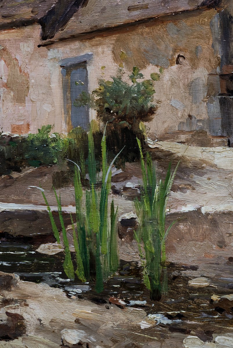 Barberiis Eugène De (1851 – 1937) – Farm And Pond – Oil On Panel – Circa 1890-photo-4