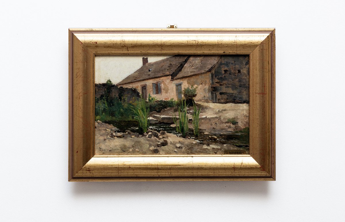 Barberiis Eugène De (1851 – 1937) – Farm And Pond – Oil On Panel – Circa 1890-photo-5