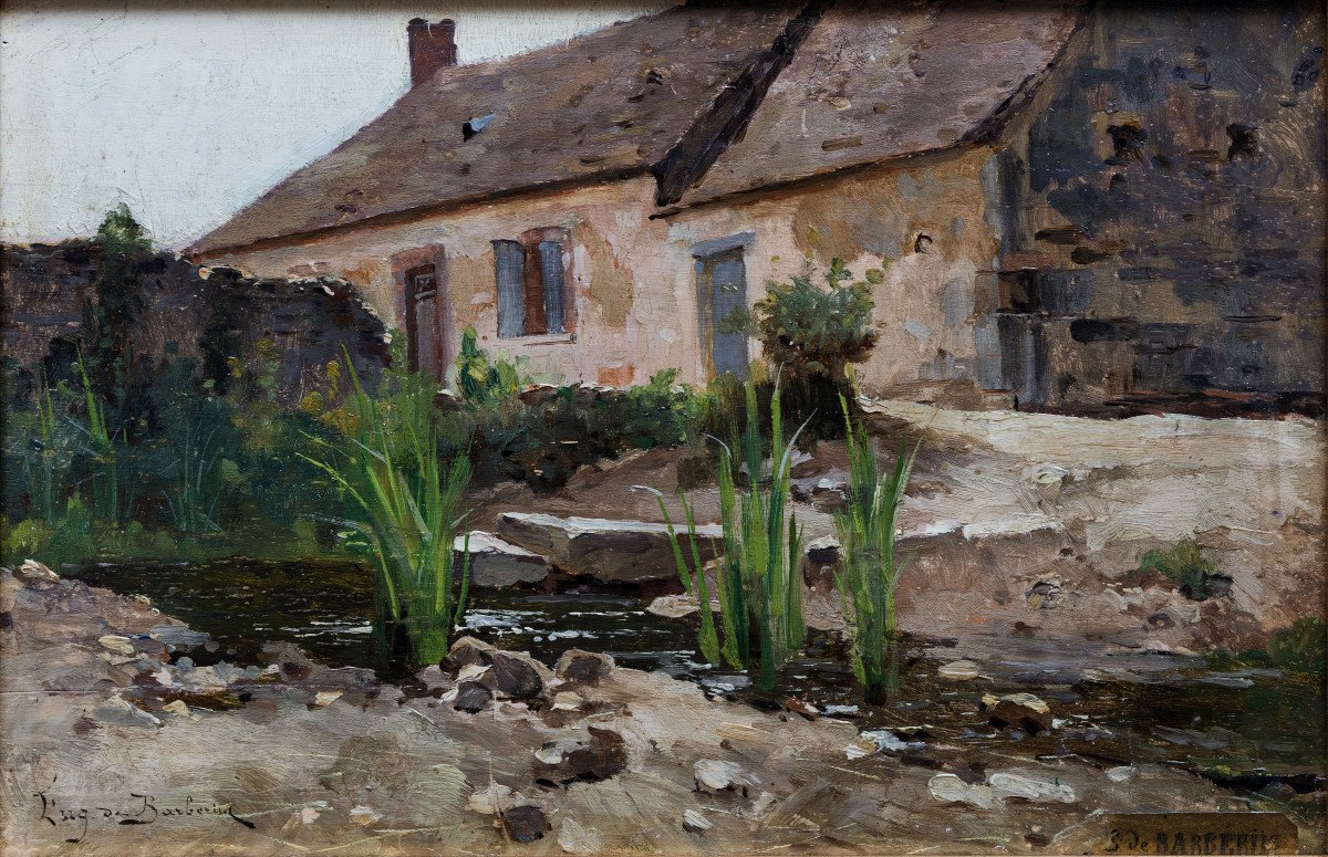 Barberiis Eugène De (1851 – 1937) – Farm And Pond – Oil On Panel – Circa 1890