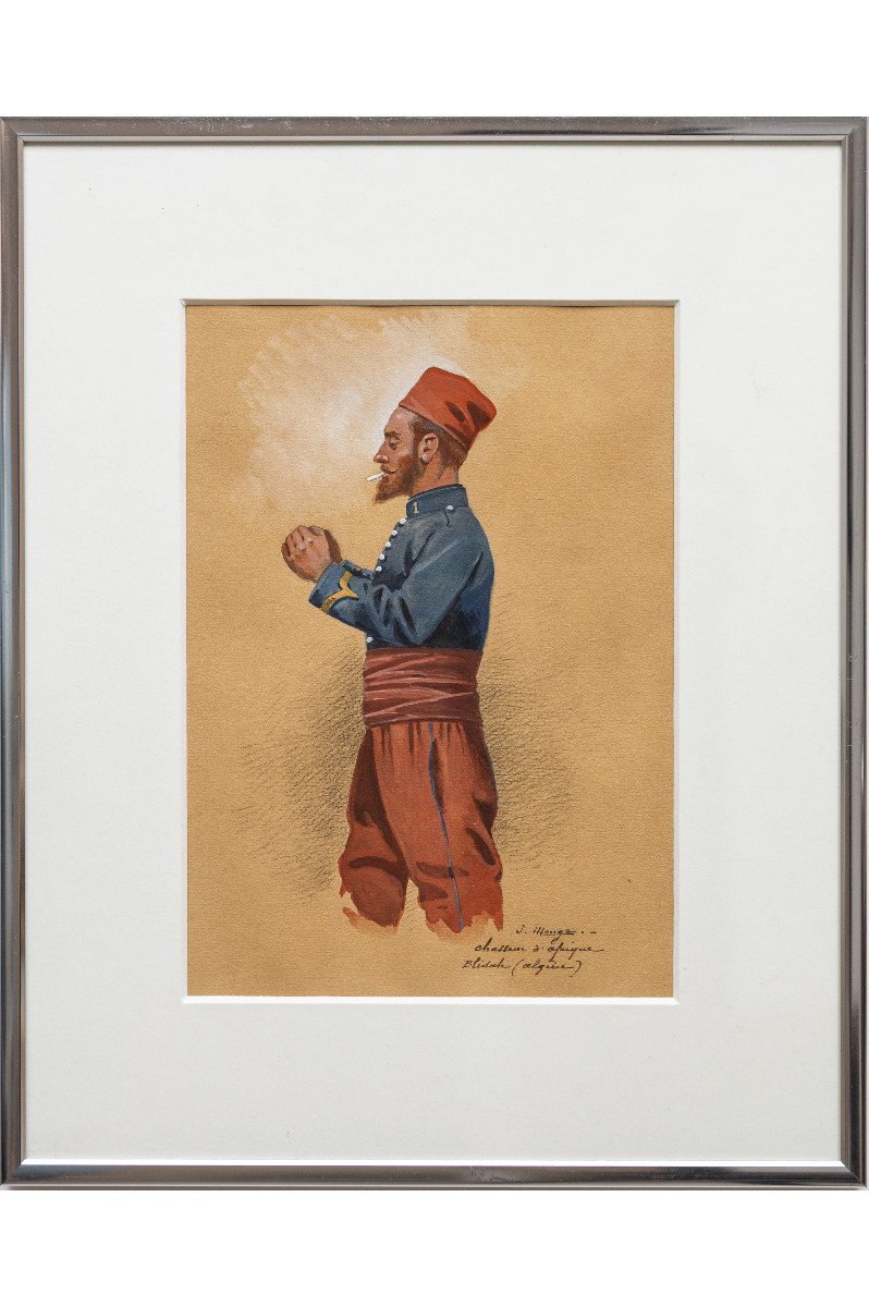 Orientalism - Monge Jules - French Colonial Soldier In Algeria - Gouache - Signed-photo-2