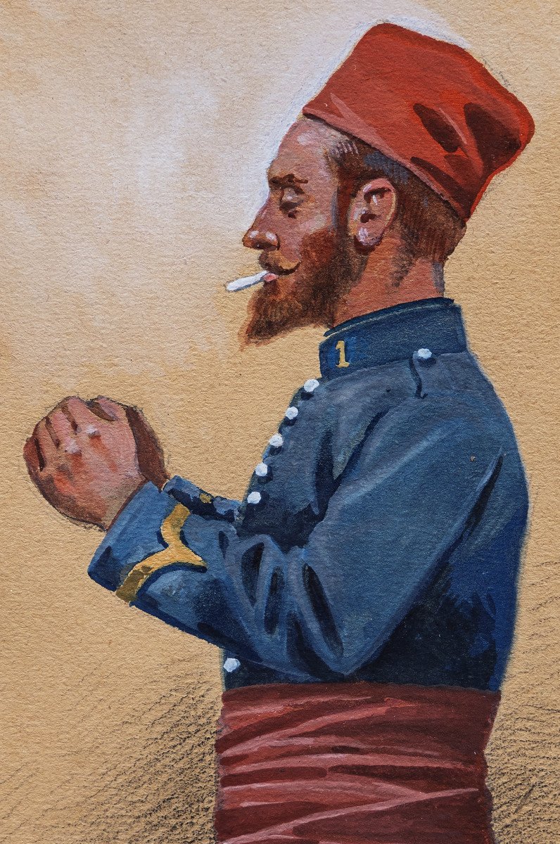 Orientalism - Monge Jules - French Colonial Soldier In Algeria - Gouache - Signed-photo-3