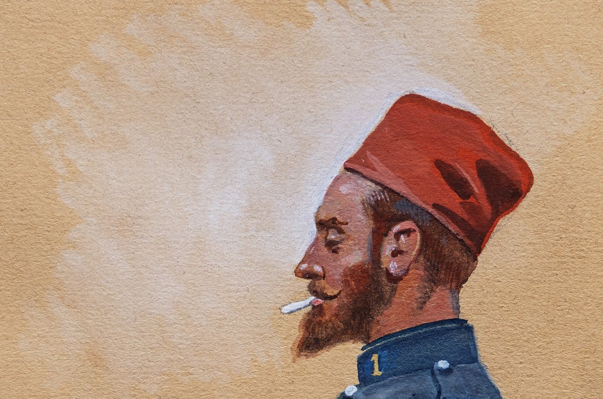 Orientalism - Monge Jules - French Colonial Soldier In Algeria - Gouache - Signed-photo-2