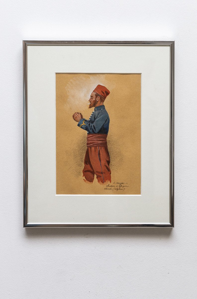 Orientalism - Monge Jules - French Colonial Soldier In Algeria - Gouache - Signed-photo-4