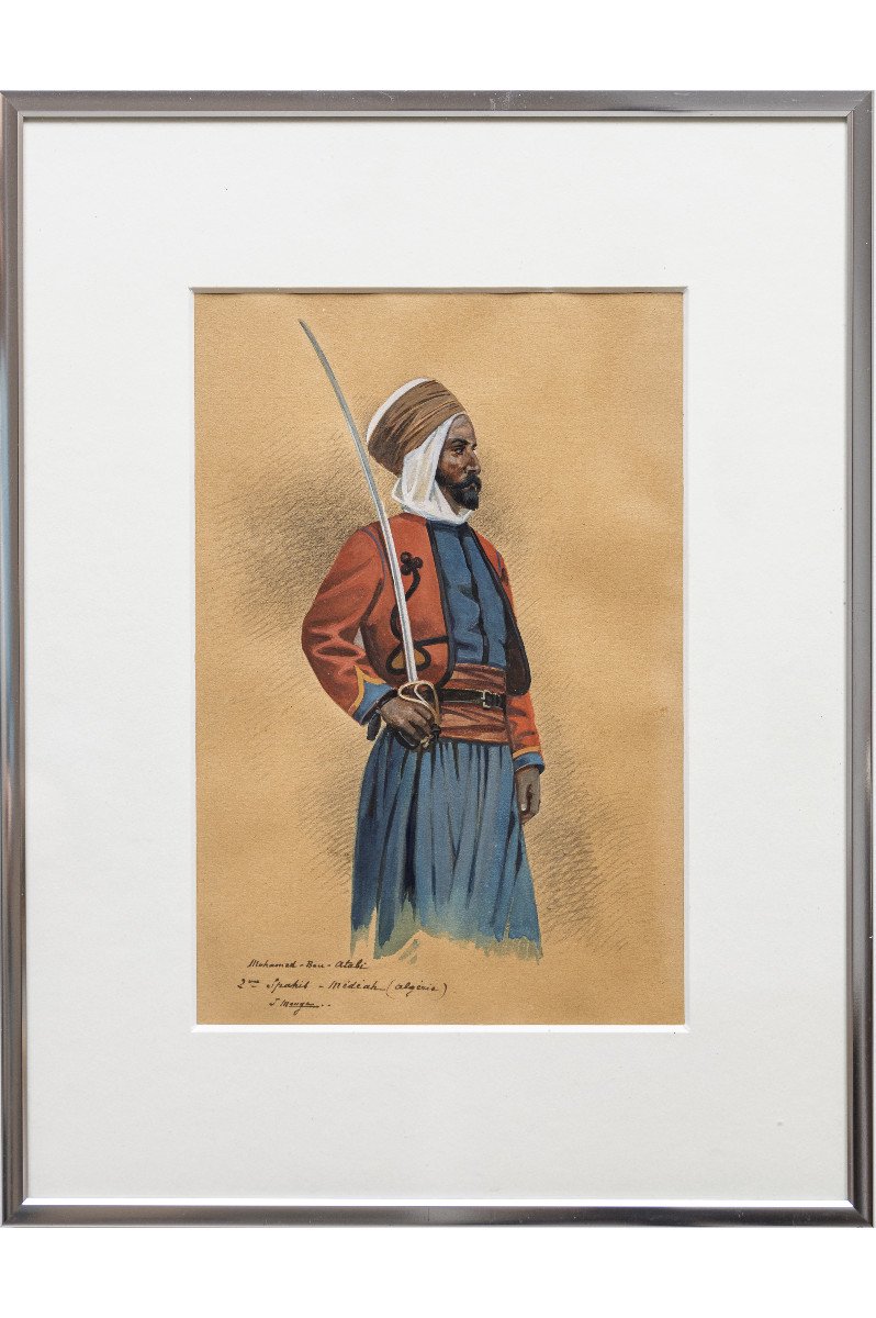 Monge Jules – Spahi à Médéah, Algérie – Gouache - Signé-photo-2