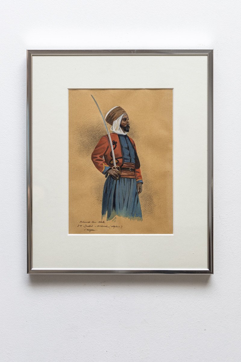 Monge Jules – Spahi à Médéah, Algérie – Gouache - Signé-photo-4