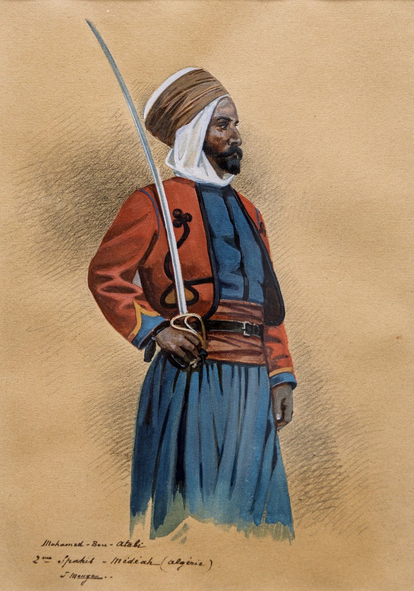 Monge Jules – Spahi à Médéah, Algérie – Gouache - Signé