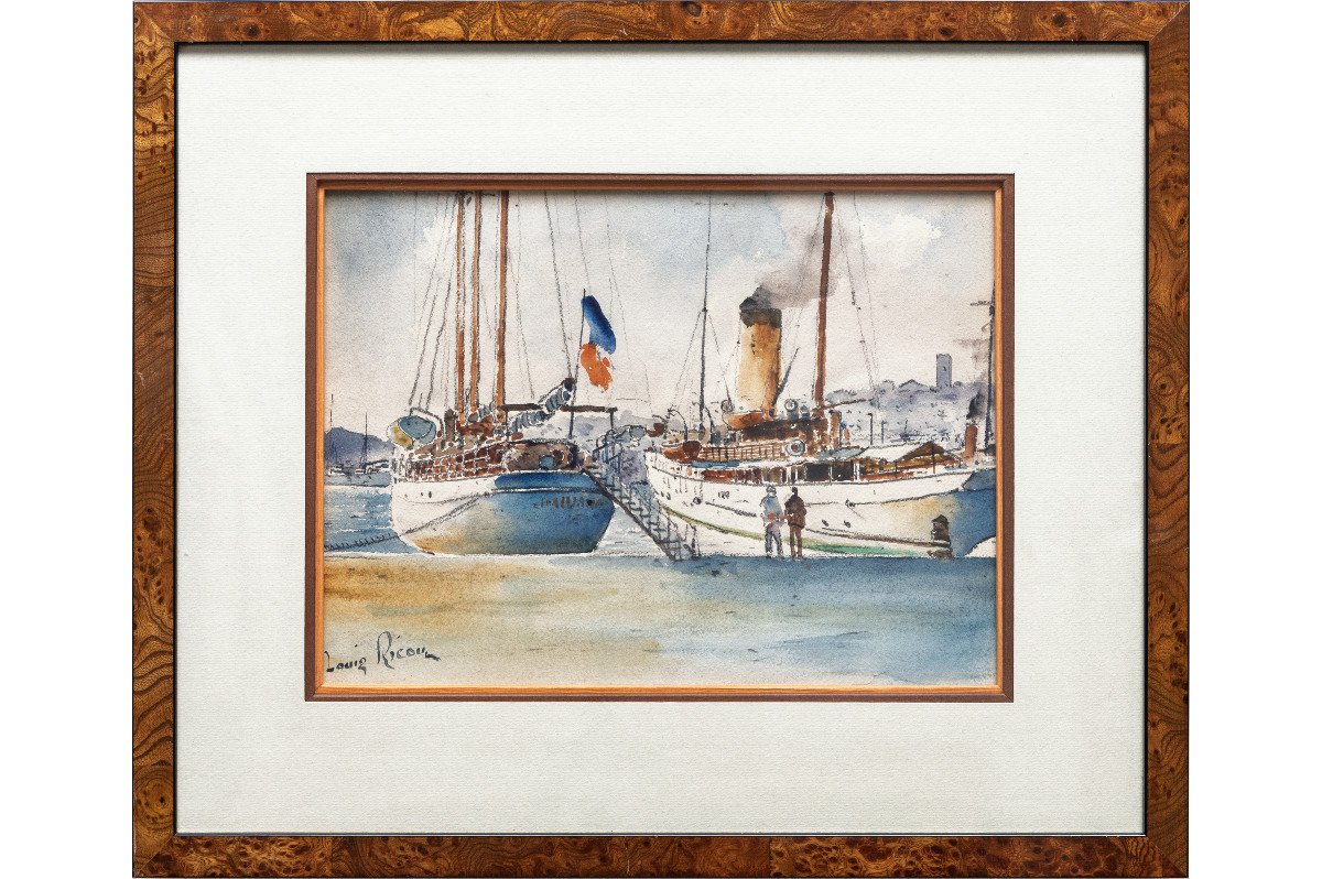 Scènes De Port Animées – Paire D’aquarelles – Signées Louis Ricon  - XXe S.-photo-7