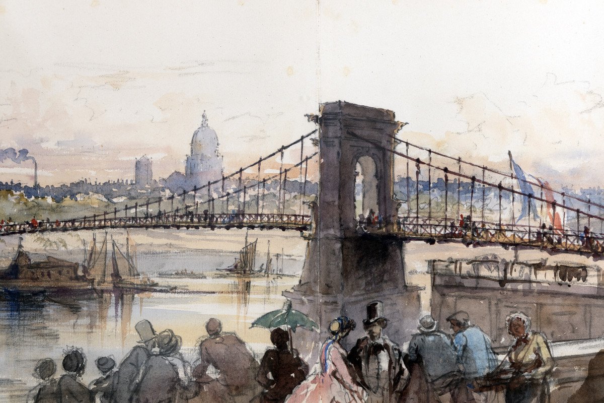 Preziosi Amadeo (1816 – 1882) – Paris, Pont De Constantine – Watercolor – Located And Dated-photo-2