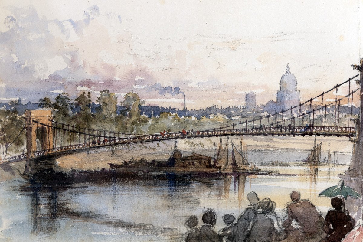 Preziosi Amadeo (1816 – 1882) – Paris, Pont De Constantine – Watercolor – Located And Dated-photo-3