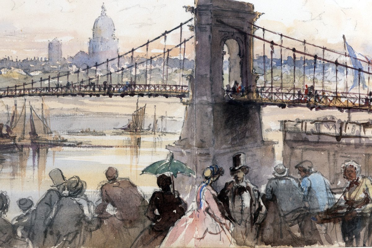 Preziosi Amadeo (1816 – 1882) – Paris, Pont De Constantine – Watercolor – Located And Dated-photo-4