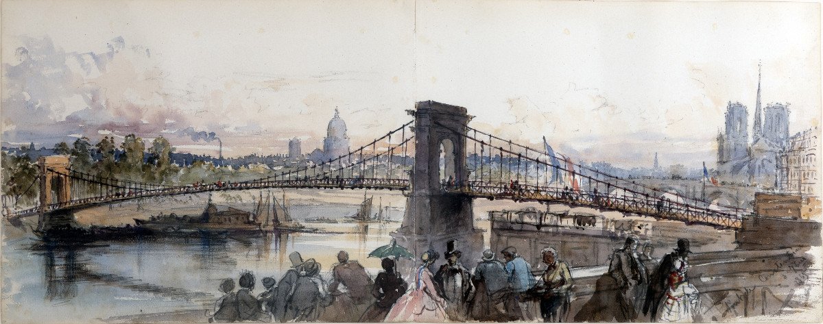 Preziosi Amadeo (1816 – 1882) – Paris, Pont De Constantine – Watercolor – Located And Dated