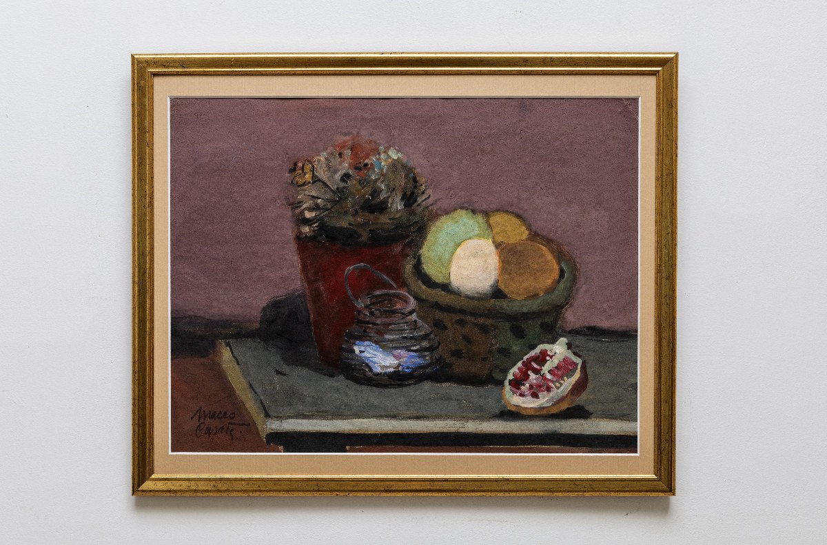 Italy - Casadei Maceo (1899 – 1992) – Still Life With Pomegranate – Gouache - Signed-photo-6