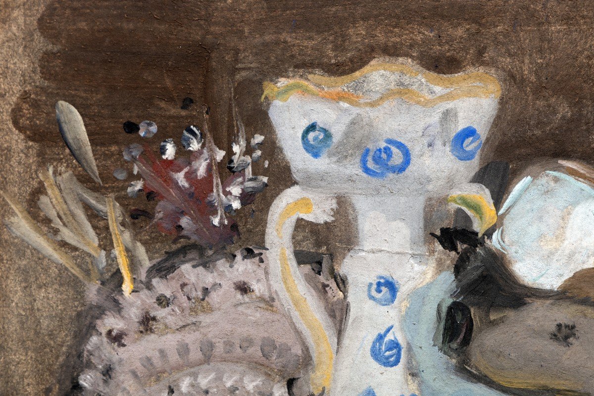 Casadei Maceo (1899 – 1992) – Nature Morte Au Pichet De Faïence – Gouache - Signé-photo-1