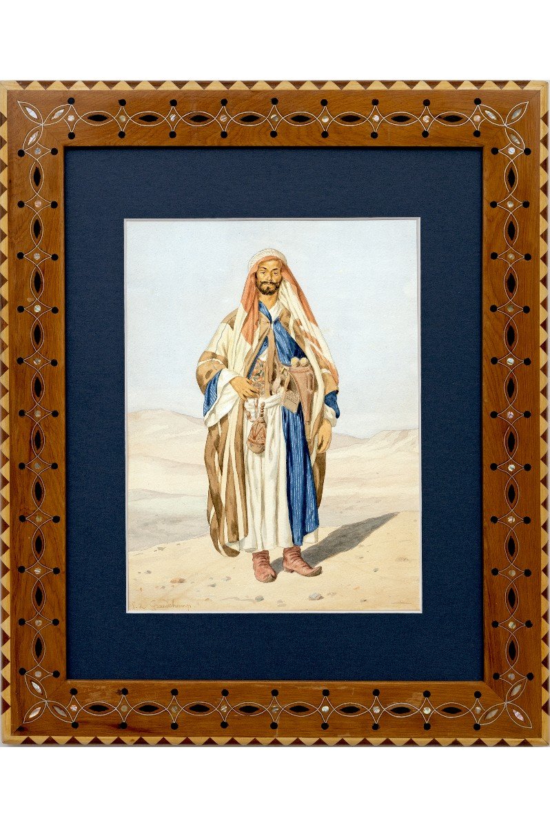 Orientalisme - Pinel De Grandchamp Louis Emile -  Portrait D’egyptien – Aquarelle – Signé-photo-2