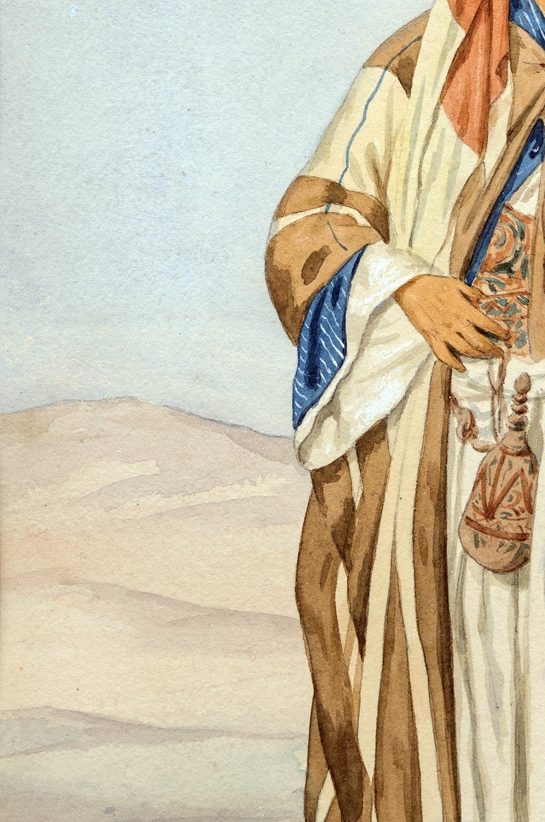 Orientalisme - Pinel De Grandchamp Louis Emile -  Portrait D’egyptien – Aquarelle – Signé-photo-4