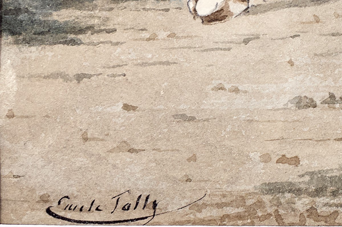 Jolly Emile – Two Horses And A Dog – Watercolor – Circa 1880 - Signed  -photo-3