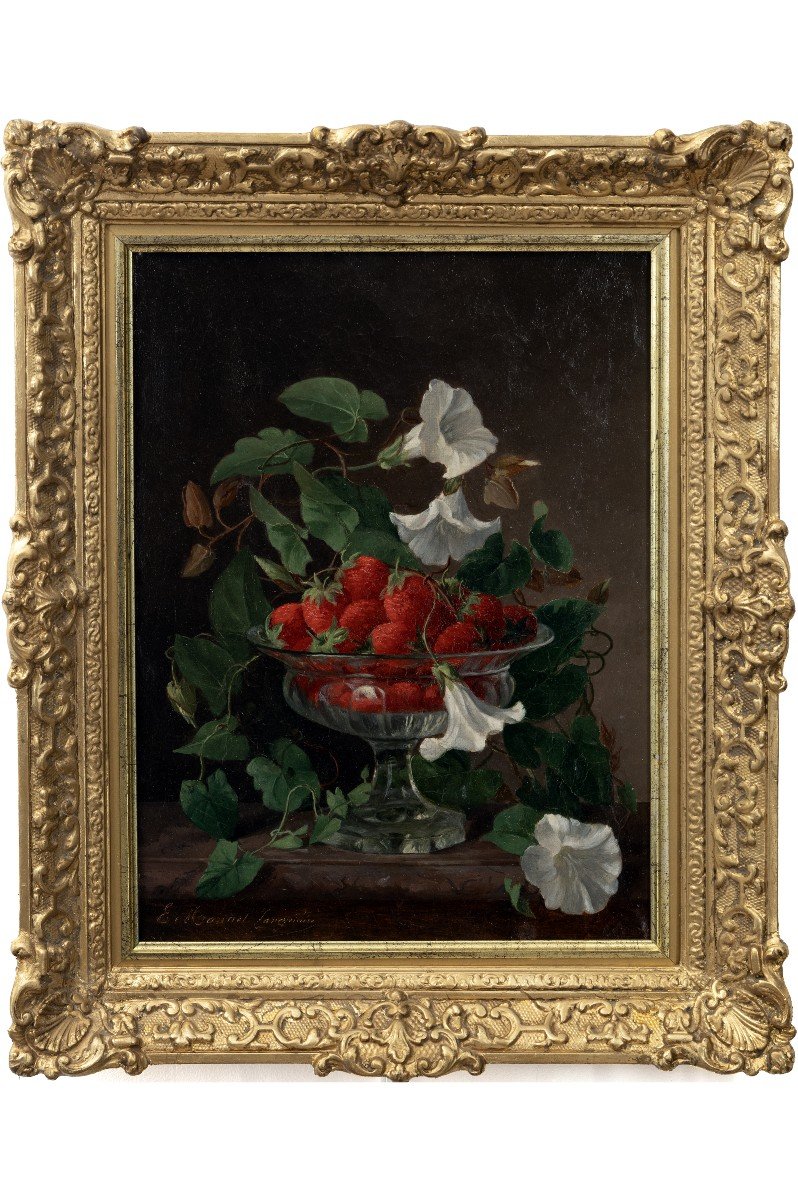 Monnet-laverpiliere Estelle – Still Life With Strawberries – Oil On Canvas – Signed -photo-2